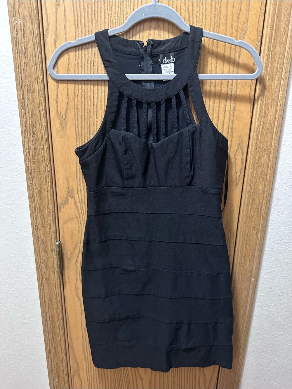 Deb Black Sleeveless Sheer-Panel Mini Dress